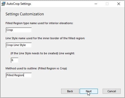Installer third screen — filled region options